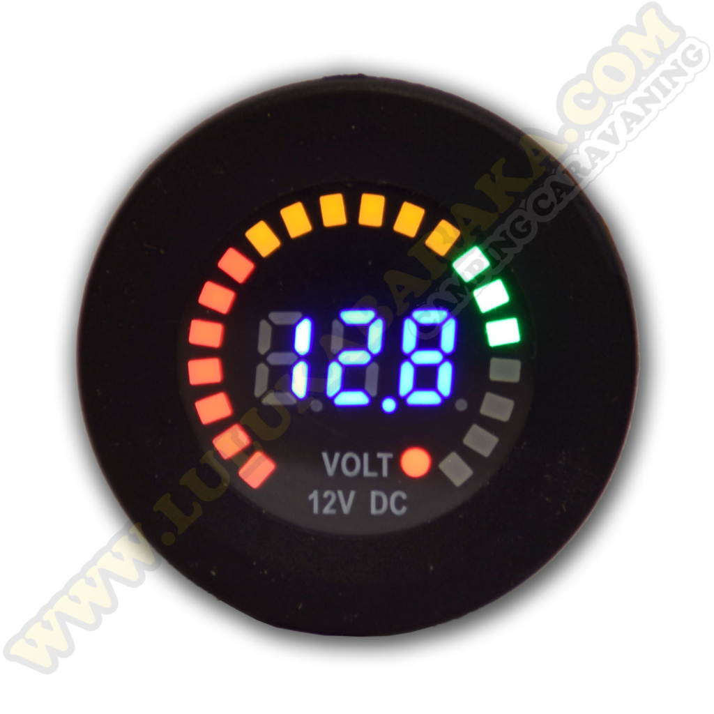 Voltímetro 12V redondo 2 con interruptor pulsador - Lulukabaraka